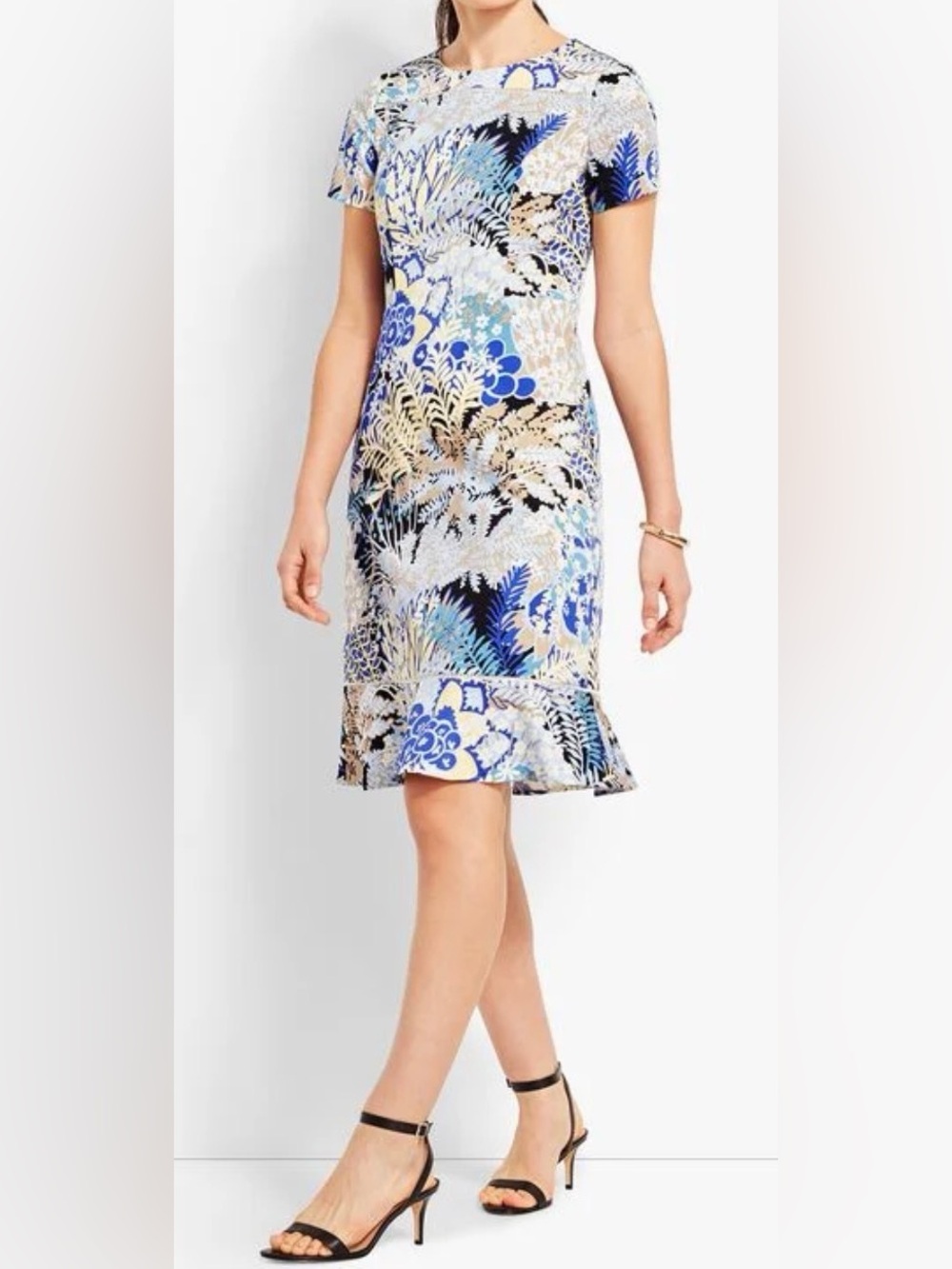 NWT Talbots Printed Short-Sleeve Sheath Dress in Blue Floral